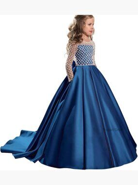 Floor Length Princess Ball Gown Tulle Dress for Girls Button Back